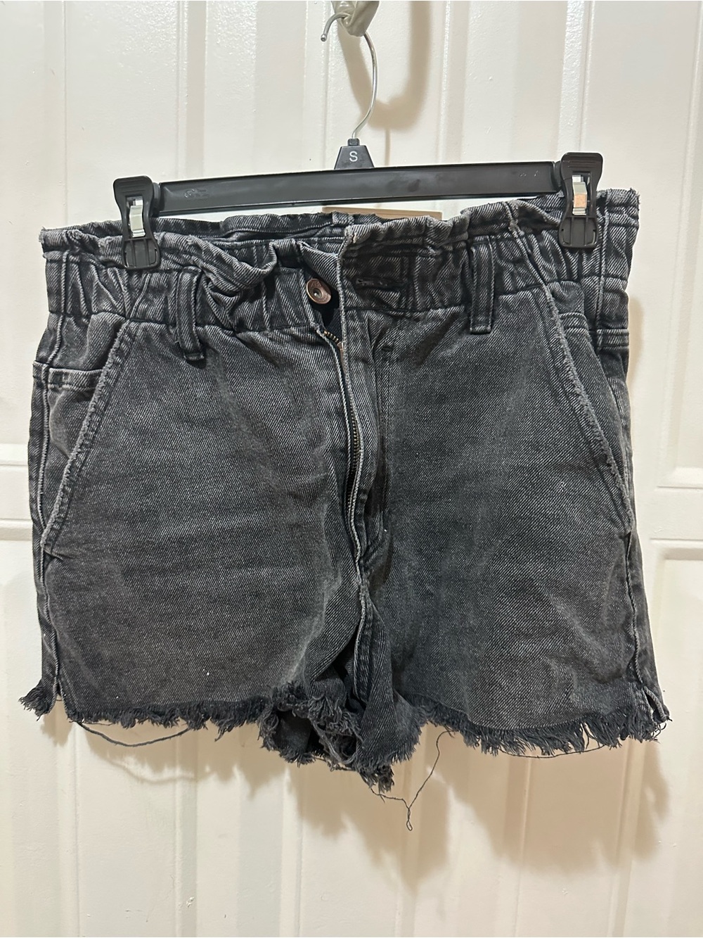 Zara Black Washed Denim Paperbag Shorts